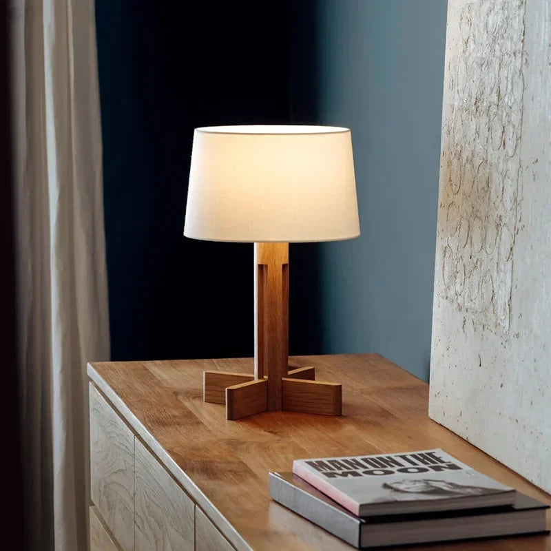 Axyaa Rustic Wood Floor Lamp Japanese Fabric Stand Light
