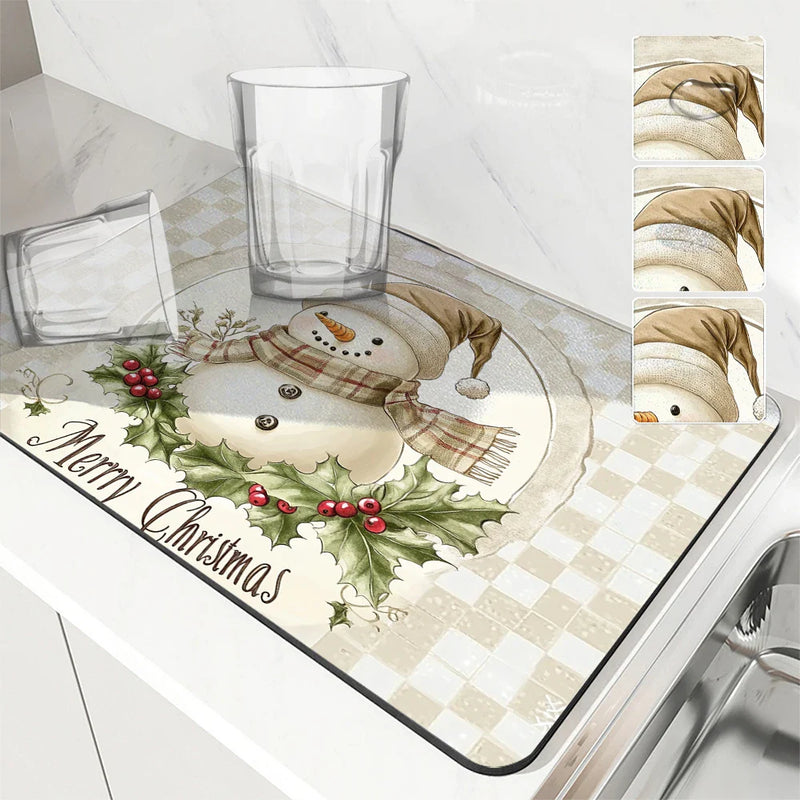 Axyaa Christmas Kitchen Draining Mat: Super Absorbent & Quick Dry Dish Drying Mat