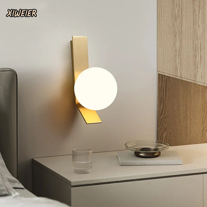 Axyaa Glass Ball Nordic Wall Lamp: Modern, Minimalist, All Copper for Living Room, Bedroom