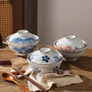 Axyaa Floral Ceramic Soup Bowl with Lid - Versatile Ramen Noodle & Salad Bowl