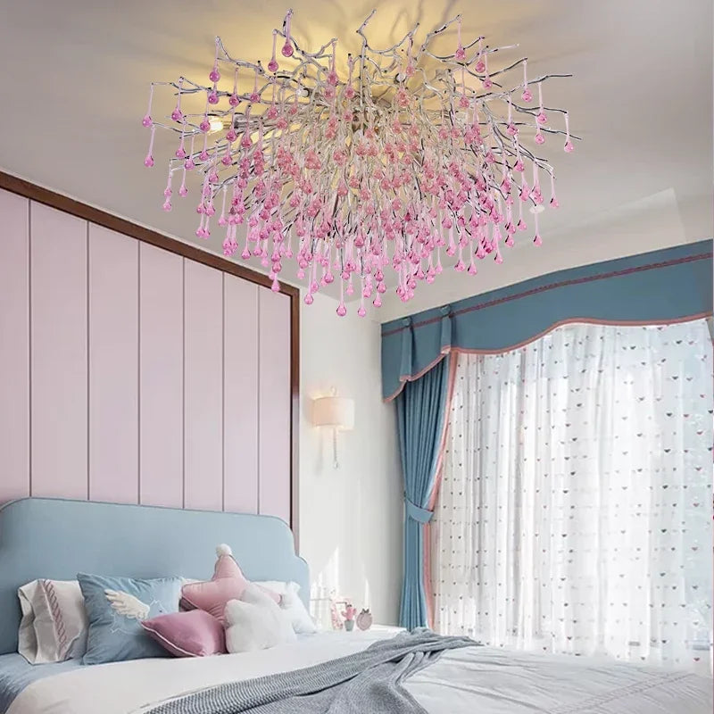Axyaa Pink Crystal Chandelier for Children's Room Luxury Decor