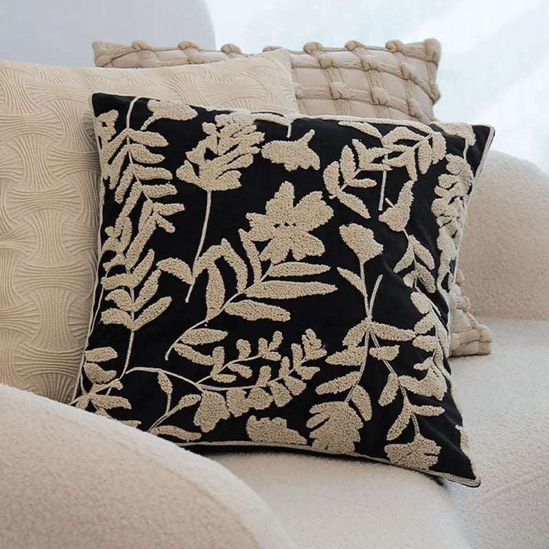 Nordic Floral Embroidery Pillow Cover 45x45, Axyaa Home Decor