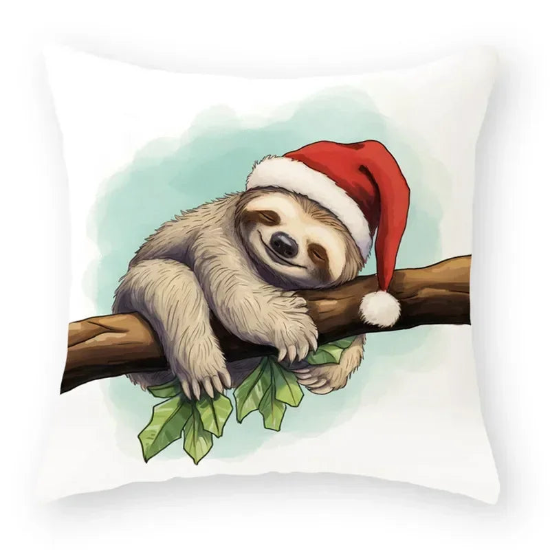 Christmas Cartoon Animal Printed Pillowcase by Axyaa: Decorative Throw Cover for Sofa, Living Room, Cushion