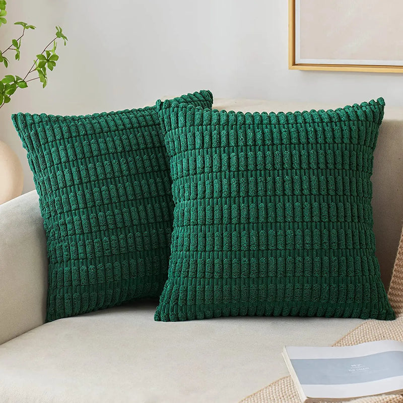 Axyaa Tripe Stripe Corduroy Cushion Cover 18x18 Inch - Boho Chic Home Decor for Living Room