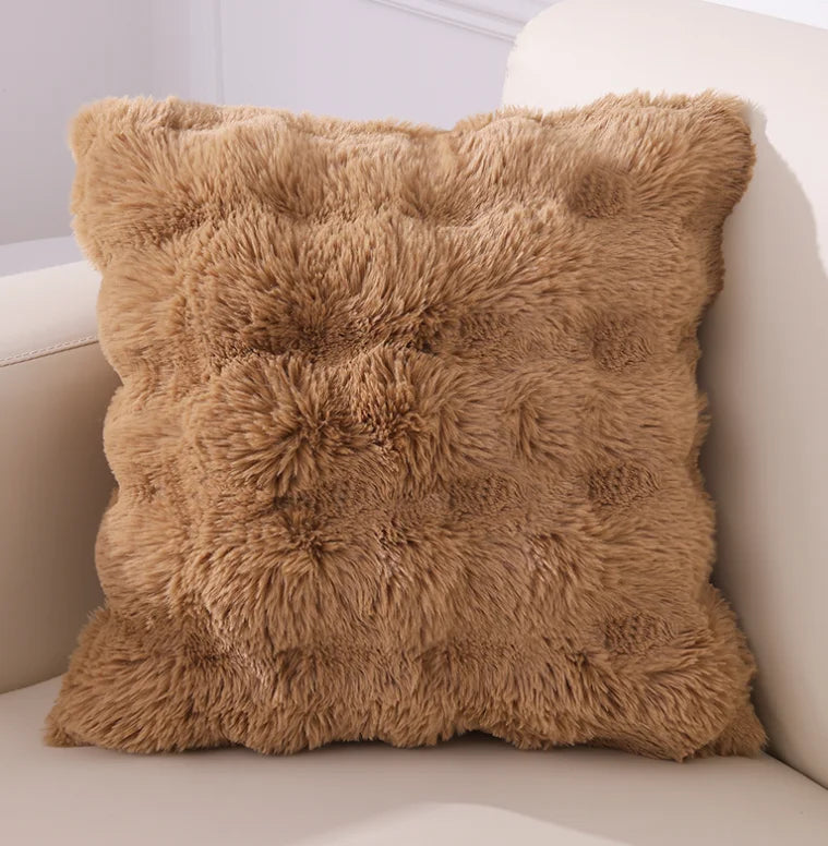 Axyaa Plush Faux Rabbit Fur Throw Pillow Covers