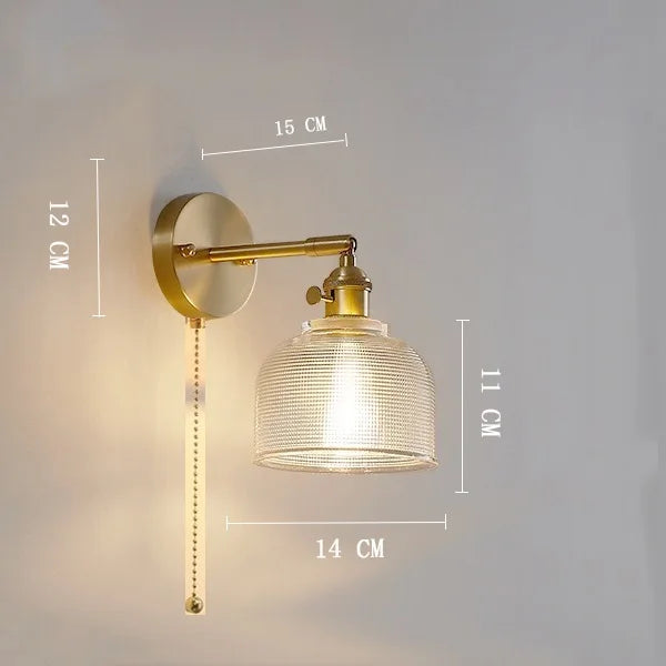 Axyaa Clear Glass LED Wall Lights Copper Pull Chain Switch Modern Wandlamp