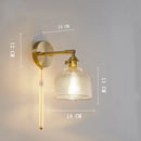 Axyaa Clear Glass LED Wall Sconce with Copper Pull Chain Switch for Home Lighting