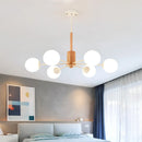 Axyaa Wooden Chandelier with White Glass Bubbles - Modern Kitchen Dining Room Lighting