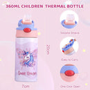 Axyaa Kids Stainless Steel Vacuum Thermos with Straw - 360ML Unicorn Design