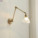 Axyaa Brass Swing Arm LED Wall Light Fixture with Pull Chain Switch, Modern Clear Glass Bedside Lamp