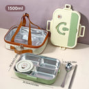 Axyaa 4/5 Grids Stainless Steel Divided Lunch Box Set with Cutlery