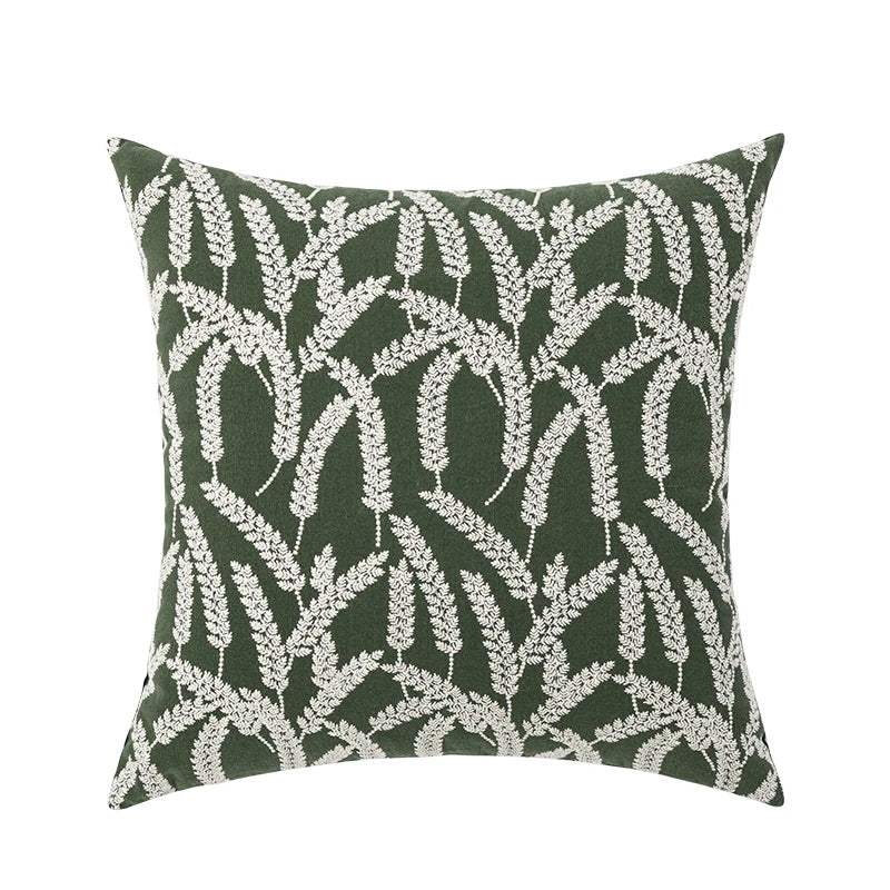 Axyaa Wheat Embroidery Cushion Cover, Soft Cozy Yellow Black Green Pillow Cover