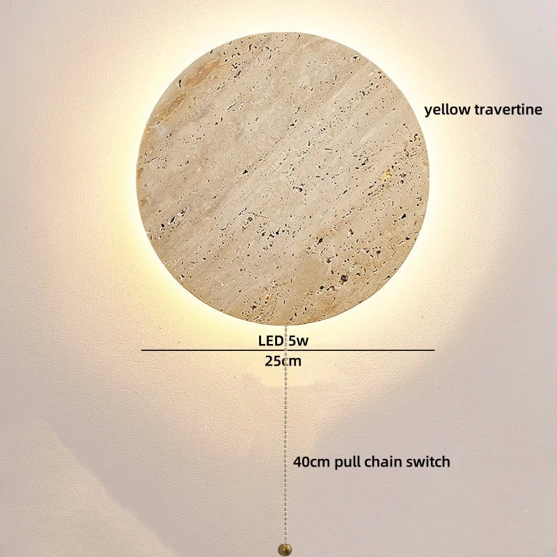 Axyaa Wabi Sabi LED Wall Lamp Sconce Black Iron Arm Yellow Travertine Stair Light