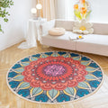 Axyaa Round Boho Cotton Linen Rug with Tassel Detail