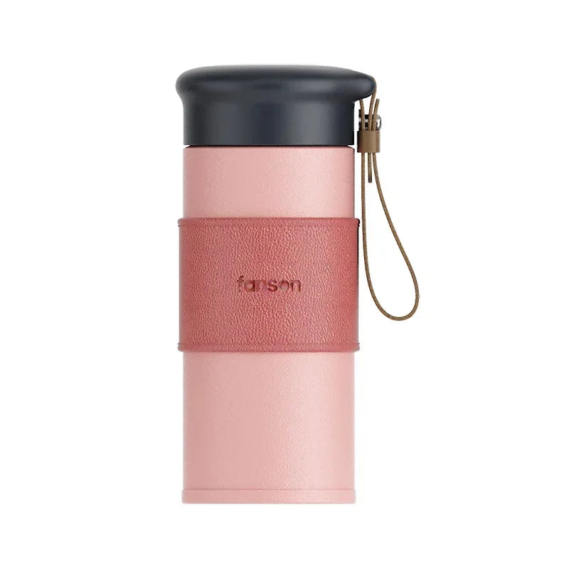 Axyaa Stainless Steel Leather Travel Coffee Cup Vacuum Flask