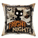 Axyaa Halloween Spooky Cat & Pumpkin Cushion Cover for Sofa, Bedroom, Car