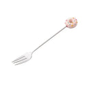 Axyaa Cartoon Donut Dessert Spoon Fork Set - 304 Stainless Steel Mini Tableware