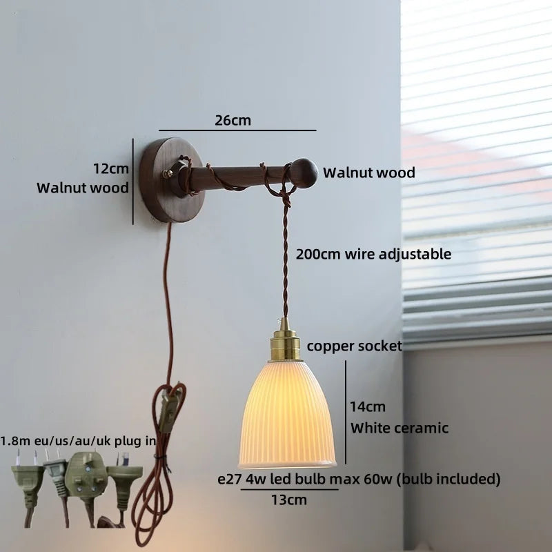 Axyaa Ceramic Wood Brass LED Wall Sconce for Home Decor
