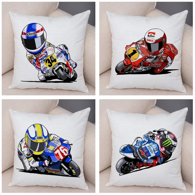 Axyaa Cartoon Sport Motorcycle Cushion Cover - Super Soft Plush Pillow Case