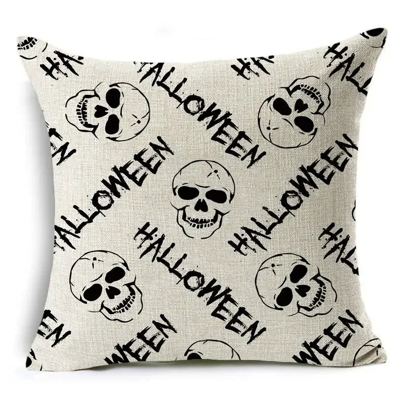 Axyaa Halloween Pattern Cushion Cover: Printed Linen Throw Pillow Case 45cm*45cm