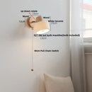 Axyaa White Ceramic LED Wall Lights with Pull Chain Switch on Modern Wood Base