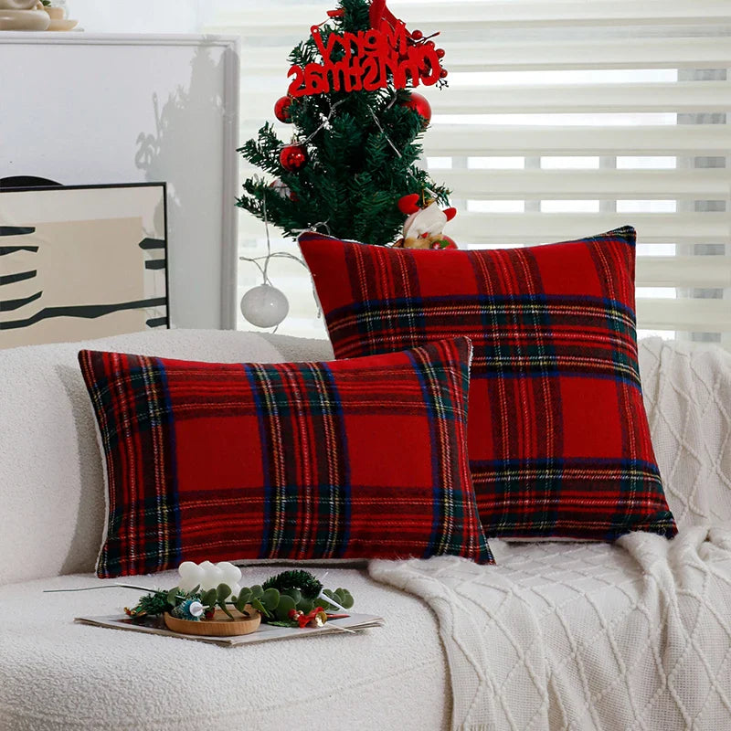 Axyaa Christmas Plaid Cushion Cover 45x45cm - Festive Home Decor & Party Essential