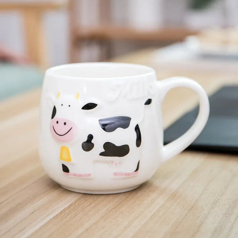 Axyaa 3D Animal Ceramic Mug - Cute Cow Design for Coffee Tea Juice Milk