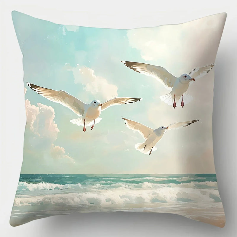 Axyaa Seagull Beach Sofa Pillow Case Set, 17.7" x 17.7", Home Decor & Sofa Waist