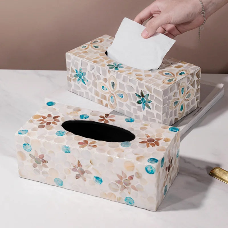 Axya Mother-of-Pearl Tissue Box: Handmade Nordic Colorful Shell Paper Storage for Home