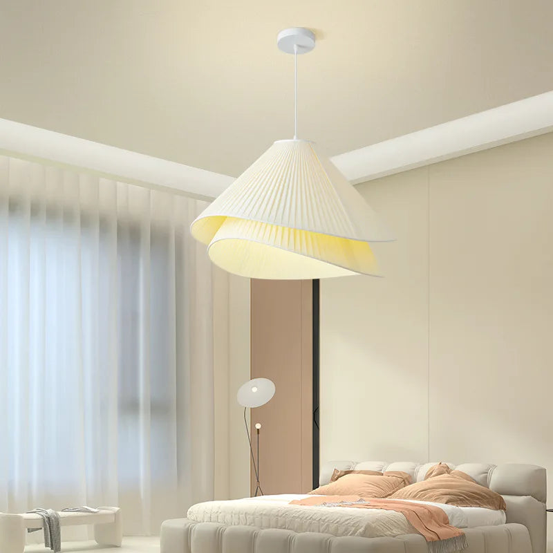 Axyaa White Fabric Chandelier: Nordic Minimalist LED Pendant Lights for Bedroom and Dining Room