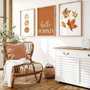 Retro Pumpkin Watercolor Canvas Print, Hello Autumn Quote Wall Art, Axyaa Fall Decor