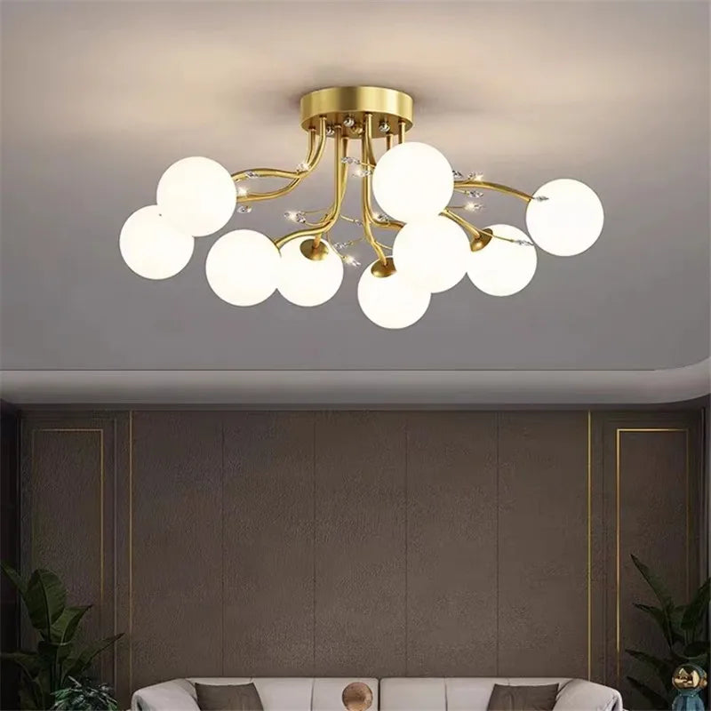 Axyaa Black Gold Glass Bubble Ball LED Ceiling Light with Crystal - Bedroom Living Room Aesthetic