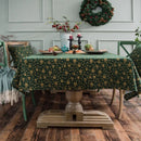Axya Green Gilded Christmas Table Cloth with Runner, Cotton & Linen Rectangular Cover