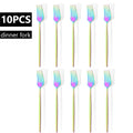 Axyaa White Gold Stainless Steel Dinner Fork Set - 10Pcs Flatware Cutlery Party Kitchen