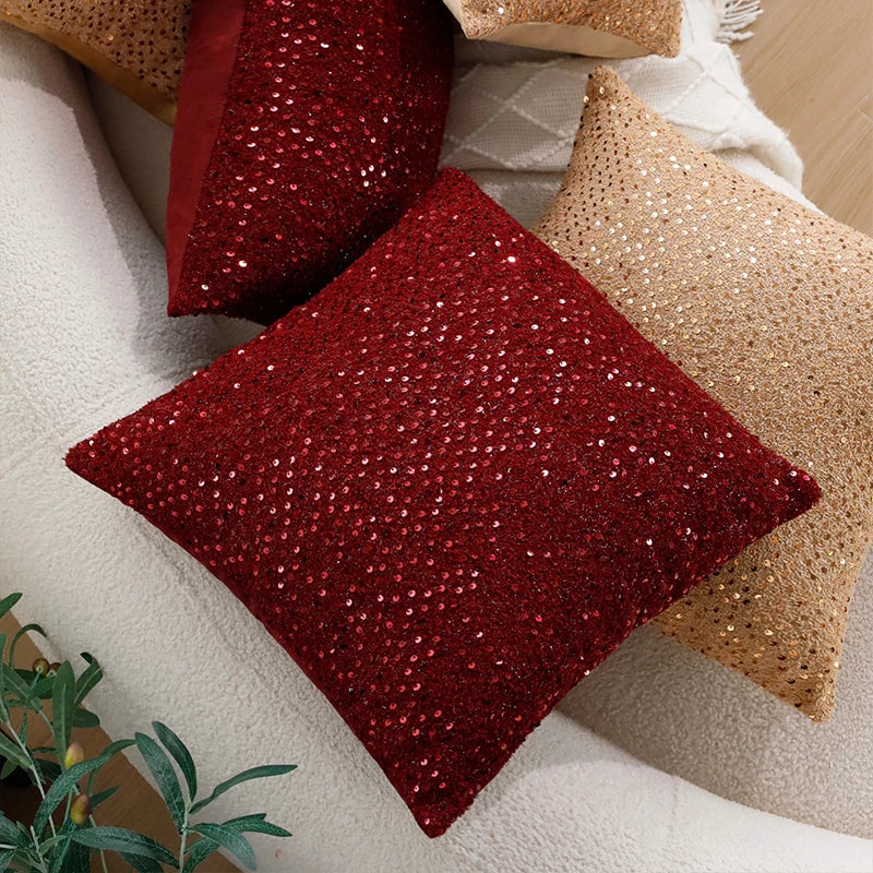 Red Gold Sequin Cushion Cover 45x45 - Axyaa High Quality Luxury Home Decoration