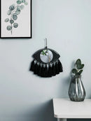 Black Evil Eye Macrame Mirror with Tassels by Axyaa - Handmade Boho Home Decor
