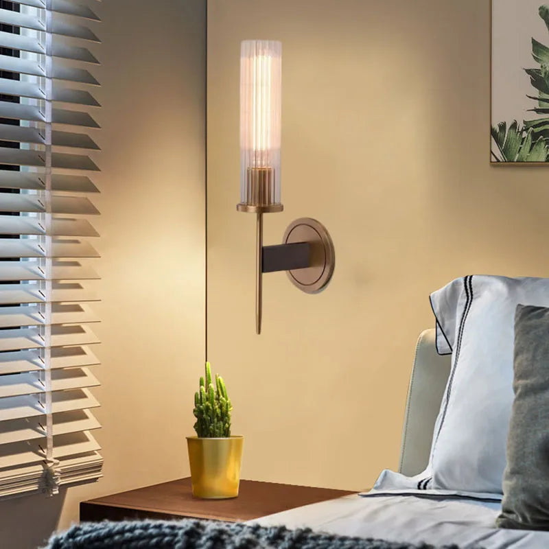 Axyaa Clear Glass Copper Wall Light for Living Room Bedroom Dining Room