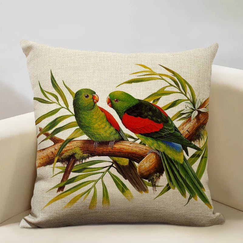 Axyaa Bird Parrot Sofa Cushion Cover 45x45cm Linen Pillowcase for Home & Hospitality