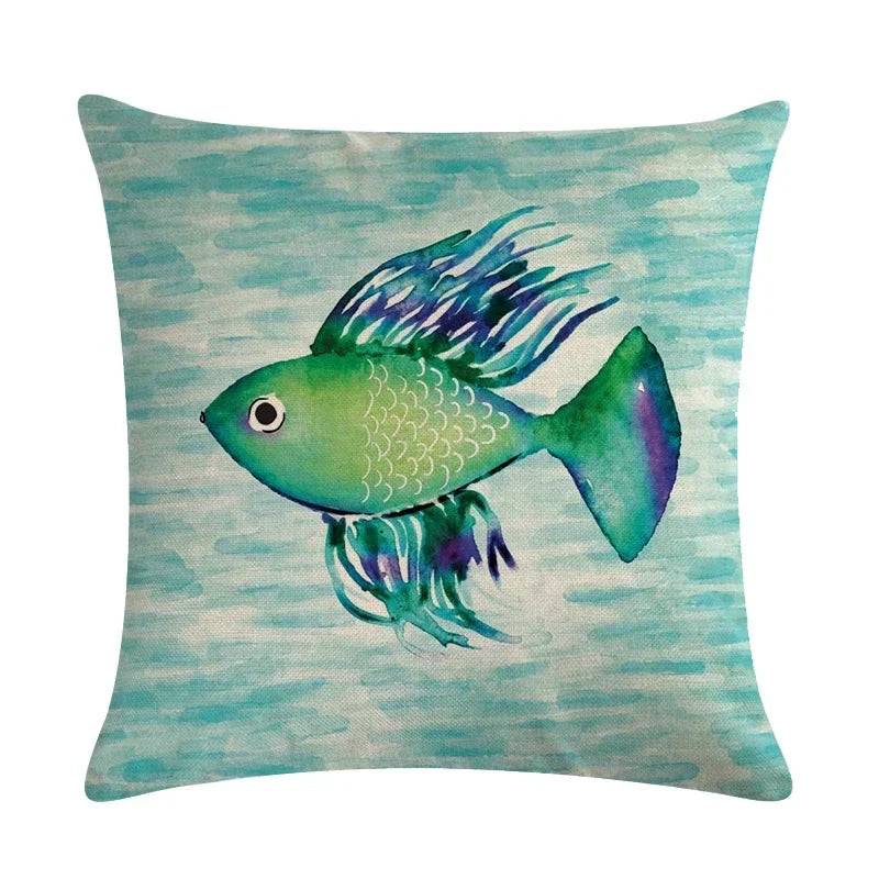Axyaa Cartoon Sea Pattern Cushion Cover 45*45cm Living Room Sofa Decor Pillowcase