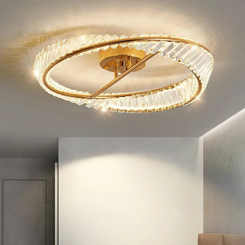 Axyaa Crystal Stainless Steel Ceiling Pendant LED Light - Gold Luxury Lighting Fixtures