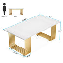Axyaa Modern White & Gold 70.9" Office Desk with Wooden Top & Metal Legs