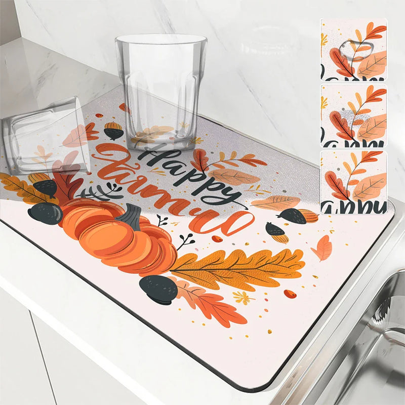 Axyaa Thanksgiving Drying Mat - Non-slip Kitchen Drain Pad and Heat Resistant Counter Mat
