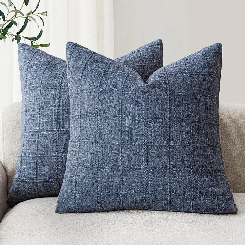 Axyaa Checked Cushion Cover White Grey Blue Green Ivory Autumn Decor Home Sofa