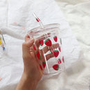 Axyaa 350ml Ins Style Transparent Glass Mugs with Straws - Set of Cute Clear Cups