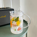 Axyaa Bunny Glass Cup with Lid and Straw: Kawaii Milk Beer Wine Drinking Glasses