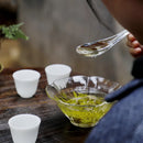 Axyaa Glass Teacup & Spoon Set: Bamboo Hat Design Kung Fu Tea Ware