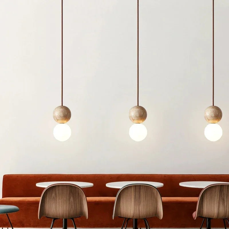 Axyaa Stone Cream Pendant Light Chandelier with Long Line Hanging Design