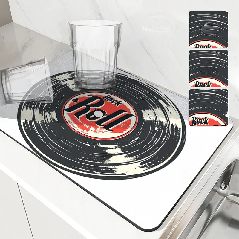 Axyaa Black Drying Mat: Non-Slip Absorbent Kitchen Counter Mat for Tableware
