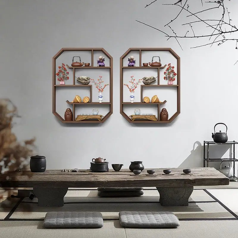 Axya Solid Wood Chinese Wall Display Shelf Zen Shelf for Living Room