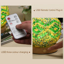 Axyaa LED Stained Glass Desk Lamp - Bohemian Style Warm Dimming, USB Power